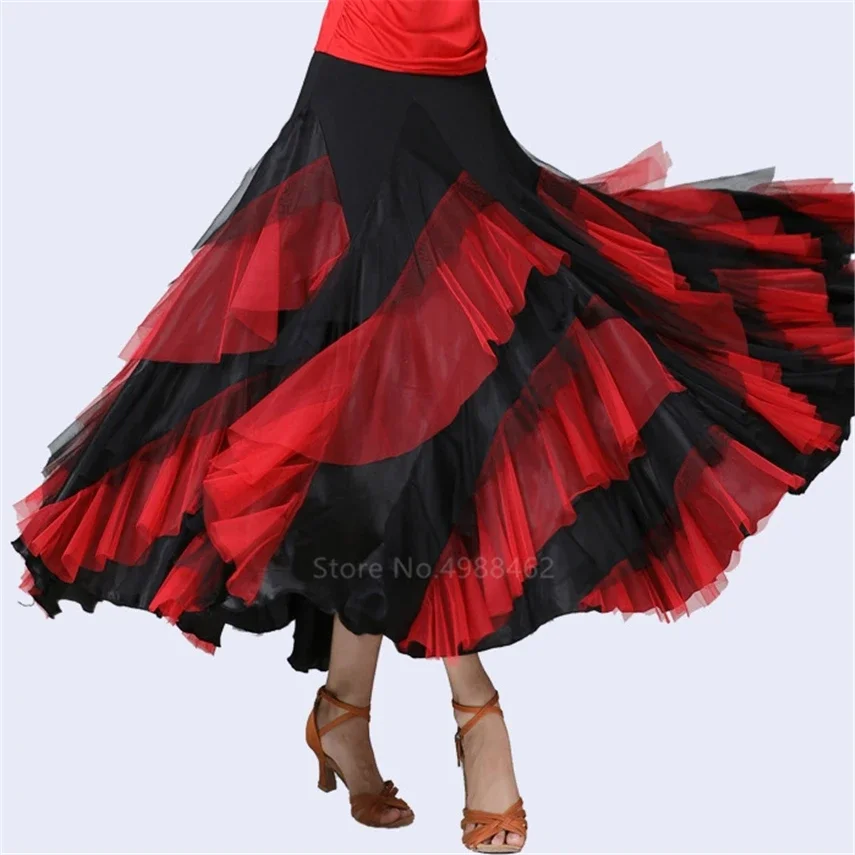 Women Dancing Costume Flamenco Waltz Ballroom Dance Skirt Classical Competition Practice Layered Big Swing Spanish SkirtS