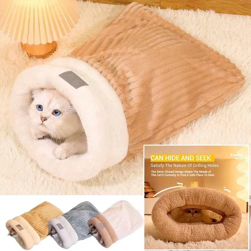 

Winter Warm Cat Nest Sleeping Bag Plush Thickened Semi Enclosed Pet Sleeping Bed Pad Puppy Cat House Pet Supplies