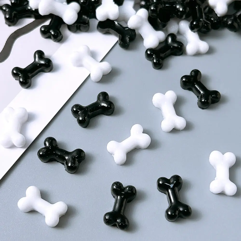 50 Stück Minimalistische Klassische Künstliche Knochen-Harz-Nagelkunst-Dekorationen 3D Kreative Schwarz-Weiße Knochen-Nagelcharms DIY Haarnadeln Nägel – Detail 1