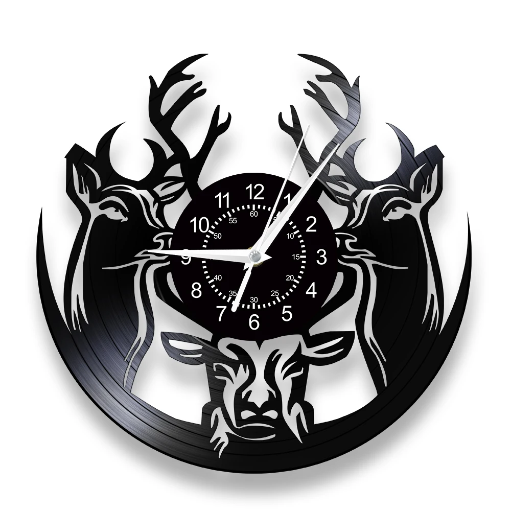 Wild Deer Hunters Man Cave Home Decor Wall Clock Antlers Woodland Deer Vintage Buck Vinyl Record Wall Clock Hunting Gift For Him