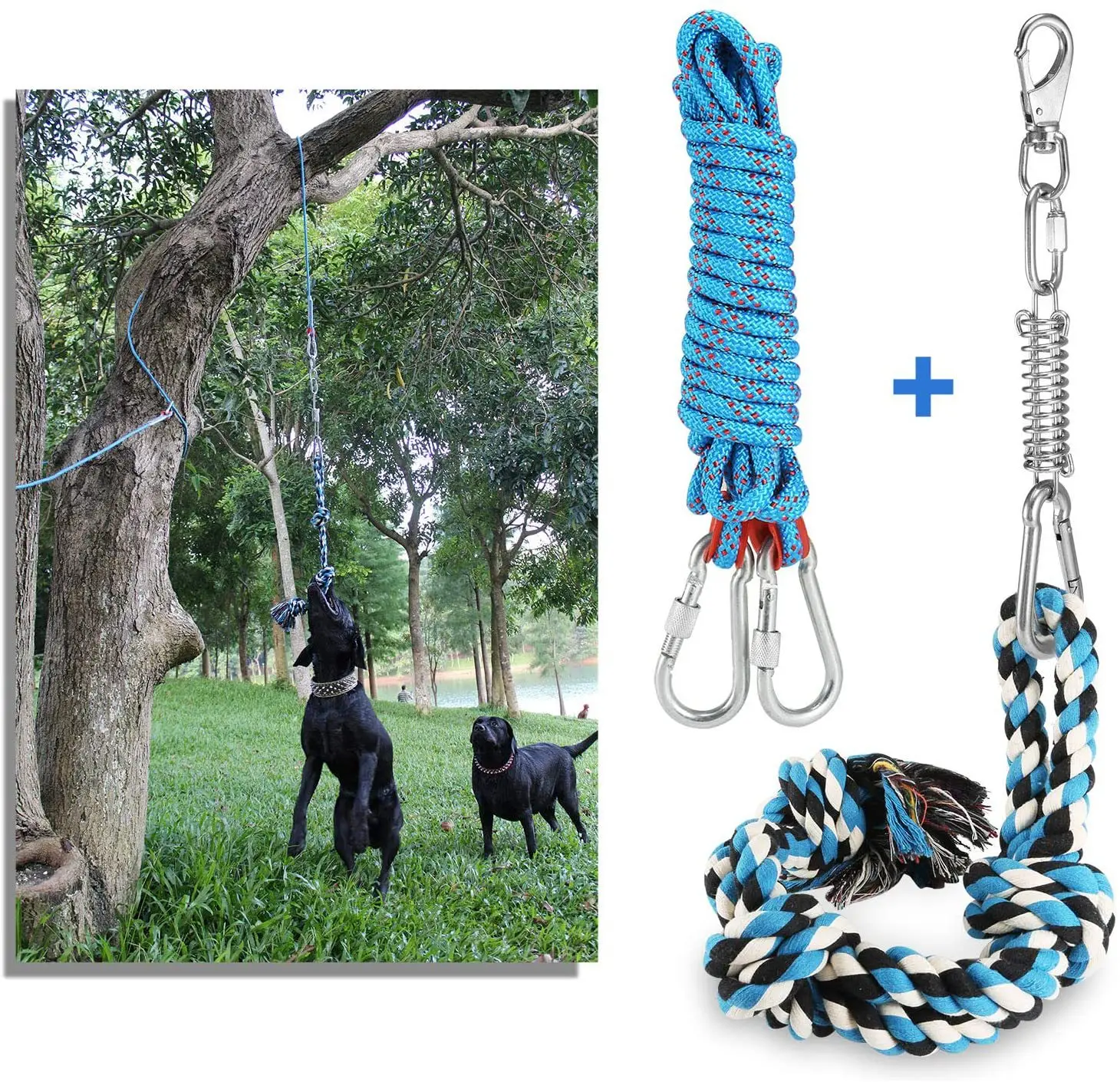 

Pet Durable Interactive Dog Rope Toy Stainless Steel Spring Pole Dog Rope Toys Hanging Exercise Rope Aggressive Dog Training