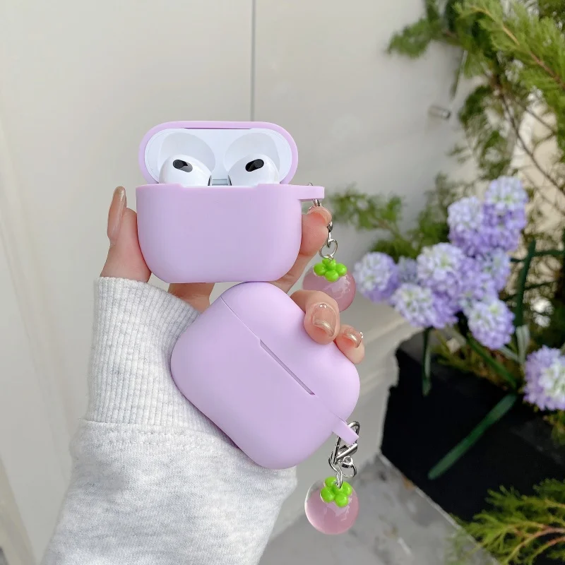 Lavender Purple Silicone Earphone Case with Pendant for Airpods 1, 2, 3, 4, Pro, Pro2, Pro3 - view 4