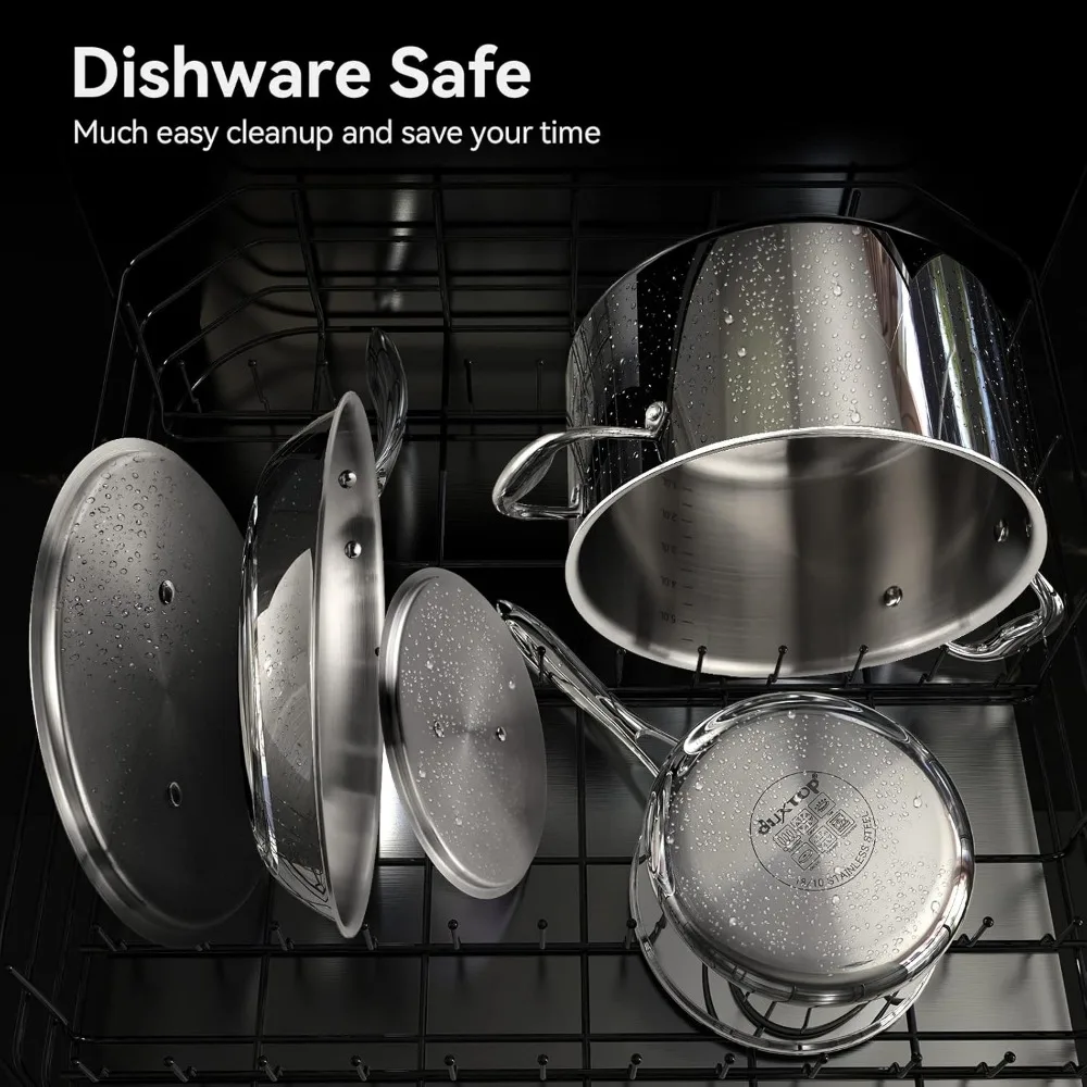 مجموعة أواني طهي التعريفي من الفولاذ المقاوم للصدأ ثلاثي الطبقات من Duxtop، مجموعة أواني ومقالي المطبخ مكونة من 10 قطع