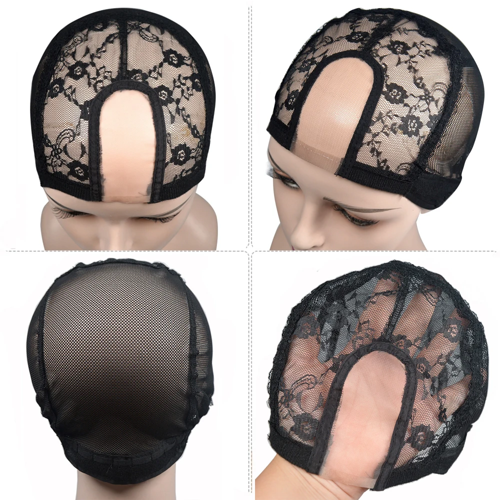 U bagian Swiss Wig renda topi hitam Hairnet Wig topi untuk membuat Wig tenun topi dengan tali yang dapat disesuaikan Wig membuat alat