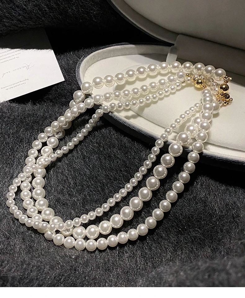 Mädchen-Halskette mit weißer Perle, magnetisch, runde Schnalle, Perlenkette, 2024, neue Schlüsselbeinkette, eleganter Schmuck für Frauen – Detail 2