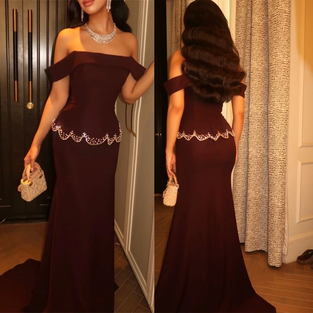 

Customized Elegant Jersey Sweep Train Evening Dress Simple Strapless Prom Dresses Luxury Mermaid Special Occasion Gowns
