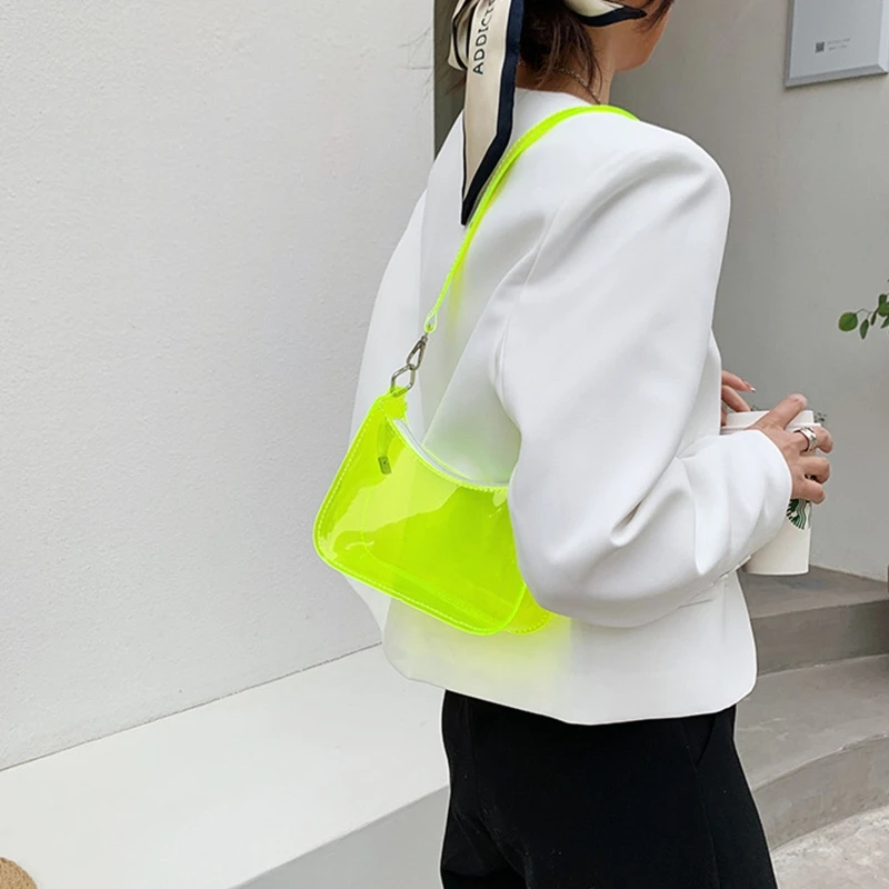 Fashion Vintage Ladies Solid Color Clear Underarm Bag Casual Women Hobos Handbags Purse Bag image 5