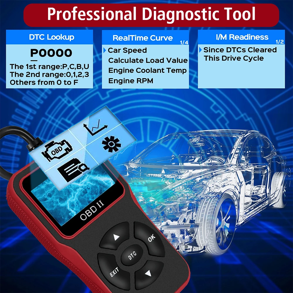 ユニバーサルOBD2スキャナー 車両診断ツール V100 OBD2コードリーダー 16ピンデジタルディスプレイ