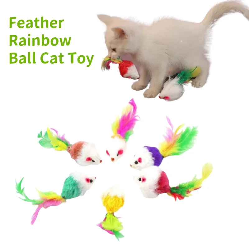 Colored Feathers Fur False Mouse Pet Cat Toys Feather Rainbow Ball Toy Cats Scratching Funny Playing Toys for Cats Pet Supplies