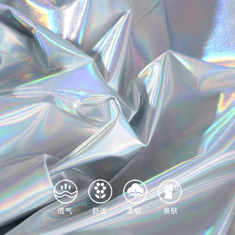 39x59inch Iridescent Silver Fabric, Four Sided Elastic Spandex Stamping Leather Skirt Elastic Leggings, stage background fabric