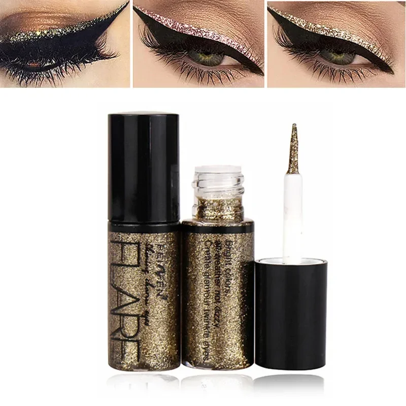 Heallor Professional New Shiny Eye Liners Cosmetics for Women Pigment Silver Rose Gold Color Liquid Glitter Eyeliner Makeup Beau