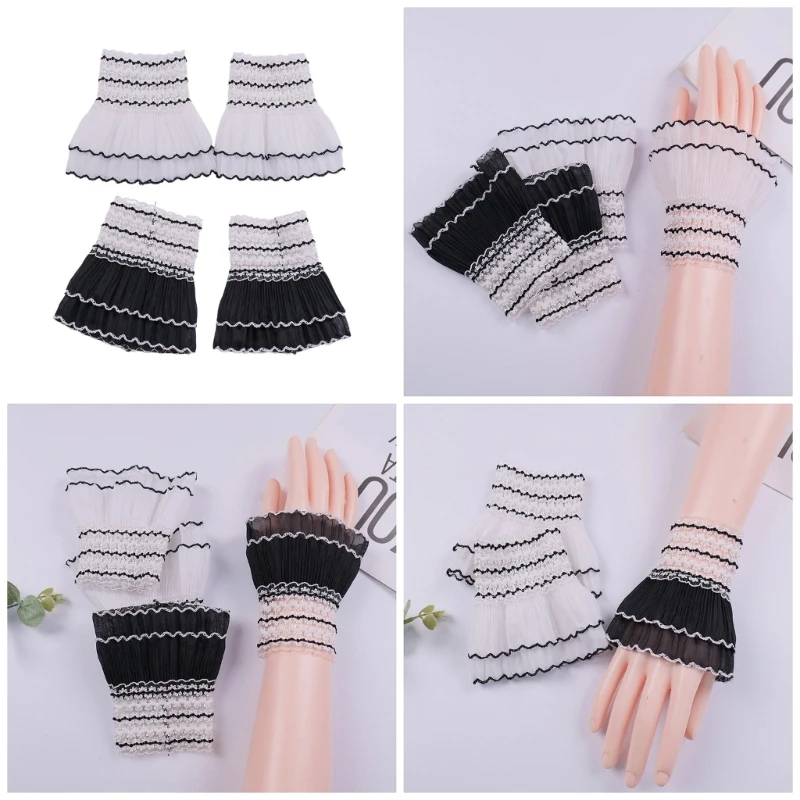 

Elaborate Detachable Sleeves Cuffs White Women Lace Wedding Flounces Ruffled Paired Wrist Warmer Ruffled for Sweater M6CD