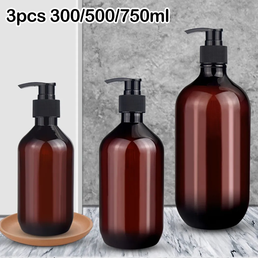 3PCS 300ml/500ml/750ml Brown Foaming Pump Bottles Shampoo Soap Dispenser Bottle Pump Empty Bottle Home Bath Supply