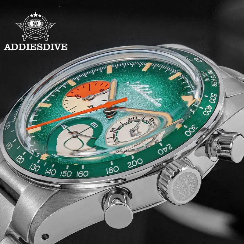 ADDIESDIVE Hot Sale Chronograph Watch 316L Stainless Steel 10Bar Waterproof 0S20 Movement C3 Super Luminous AD2551 Watch For Men view 3