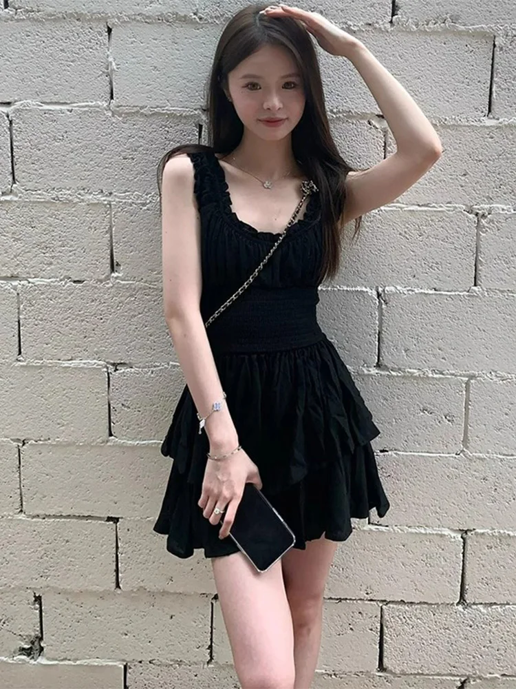 Vestido  Preto E e Emaecedor, Sem Alças, Estilo Saia em Camadas, Nova Chegada de Verão, Roupas Fenas, Saia C...