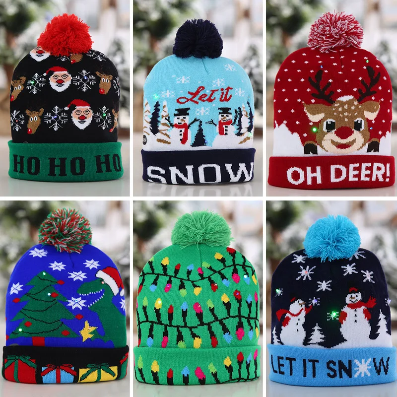 Led Kerst Hoed Trui Gebreide Beanie Christmas Light Up Gebreide Muts Kerstcadeau Voor Kinderen Xmas 2021 Nieuwe Jaar Decoraties