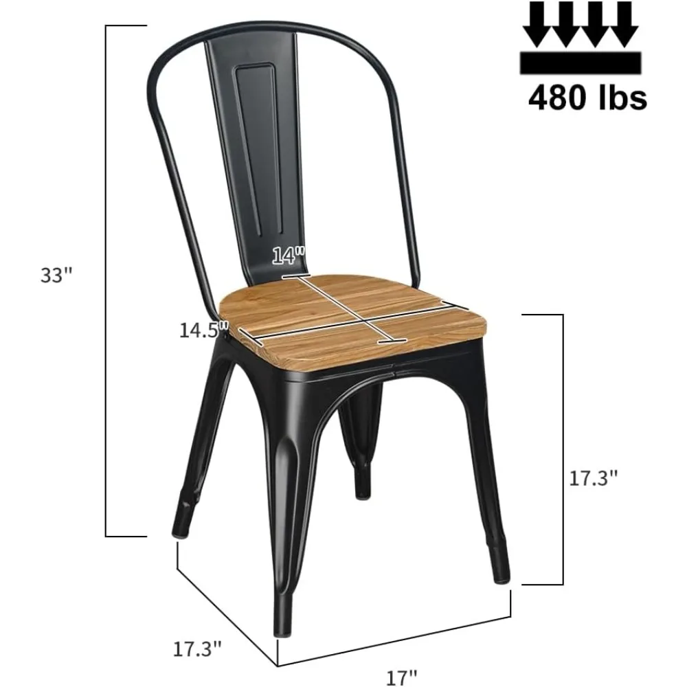 The Dinning Chairs Are Made of Sturdy Steel and Durable Elm, X-brace Under Each Seat Provides Additional Support and Stability