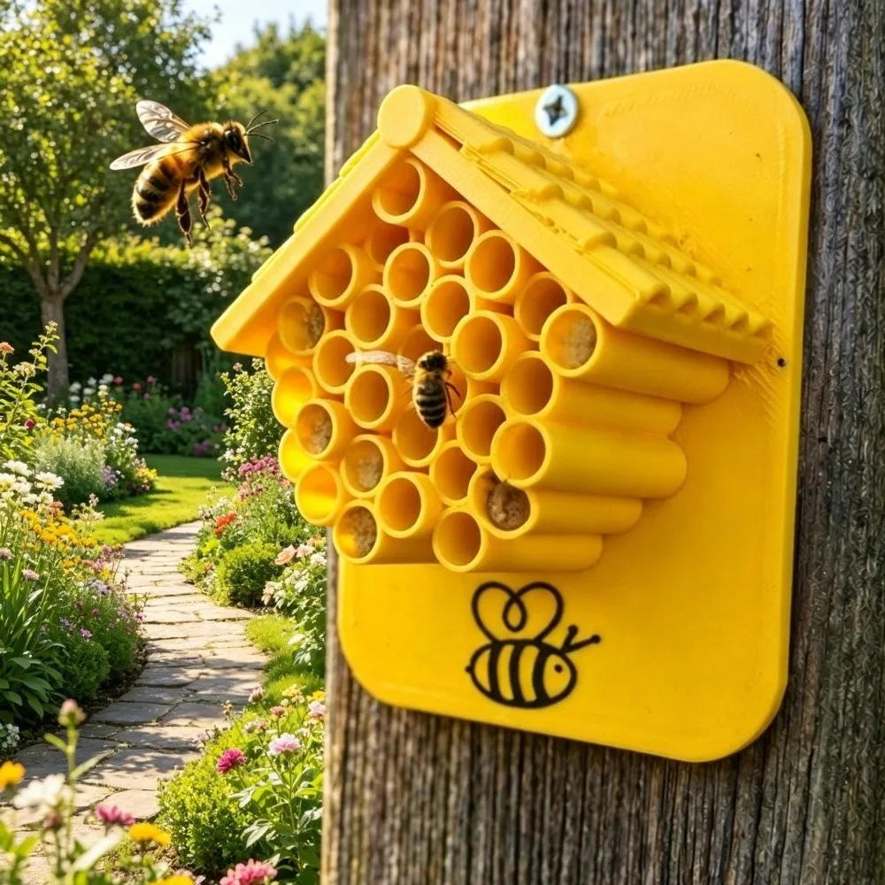 Plastic Garden Bee House Eco-friendly Attracts Pollinators Bee Hotel Safe Haven with Tubes Bee Nesting Houses Garden Decor