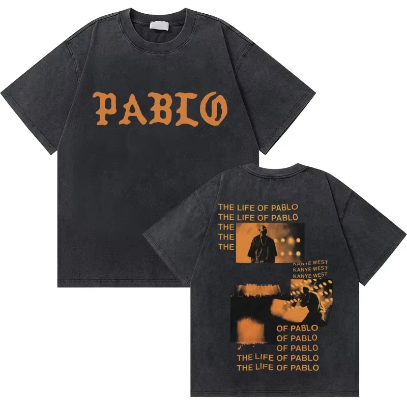 Washed Vintage Rapper Kanye West Graphic T-shirts THE LIFE OF PABLO Cover Print Tshirt Men women  Hip Hop Fashion T Shirts