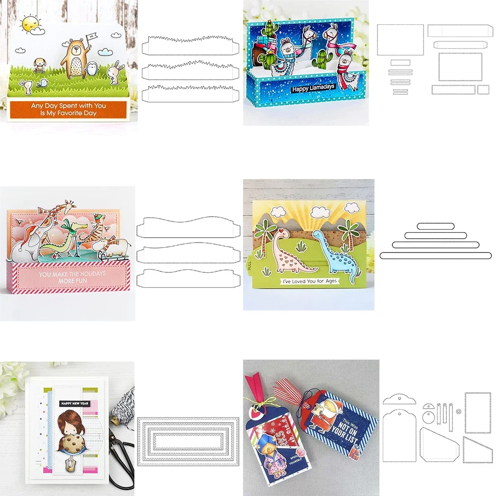 Mini Slimline Outside Box Add On Stanzformen Spin Slide Hearts Entwirrte Rechteckform für DIY Scrapbooking Kartenhandwerkherstellung