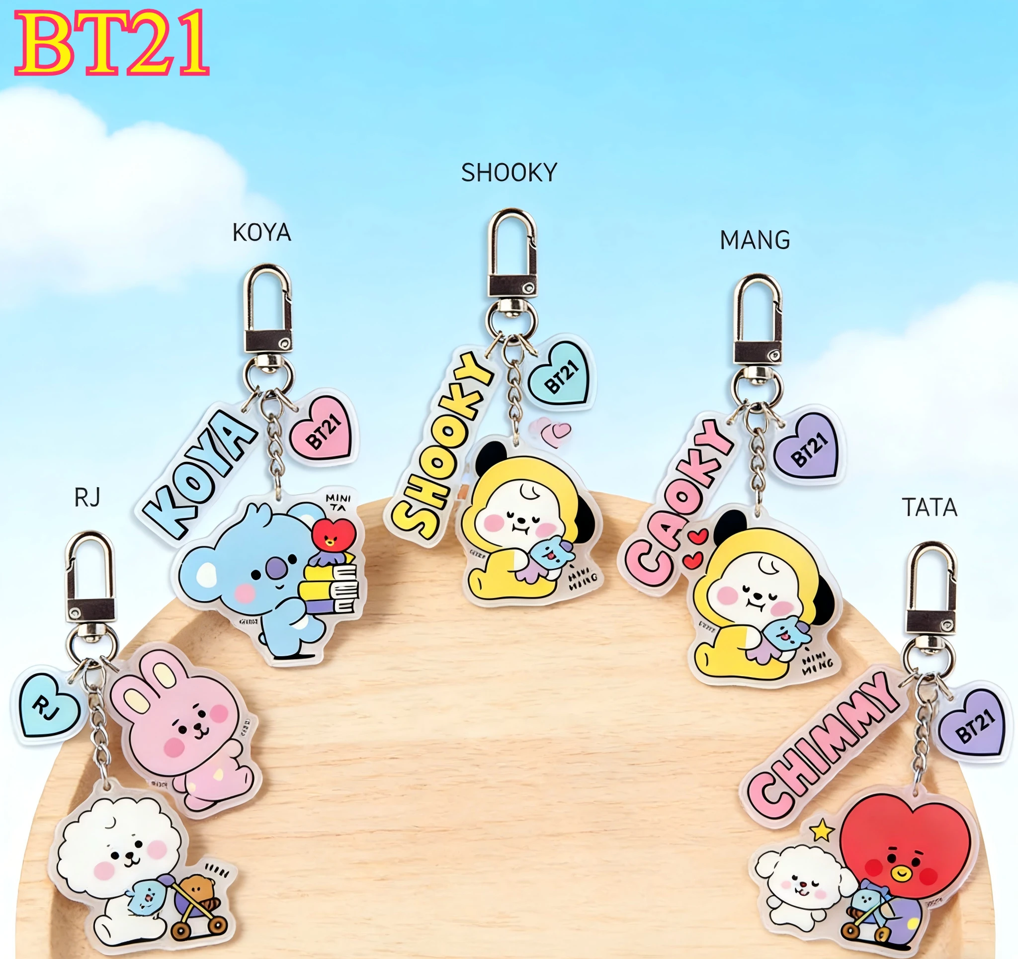 

Милый акриловый брелок BT21 для рюкзака с двусторонним рисунком, подвеска CHIMMY COOKY KOYA TATA, аниме-подарок, игрушки