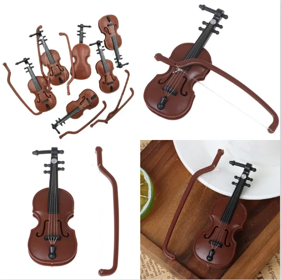 Dollhouse Guitar Wooden Musical Instrument Collection Decorative Model Gifts Mini Violin With Support Miniature