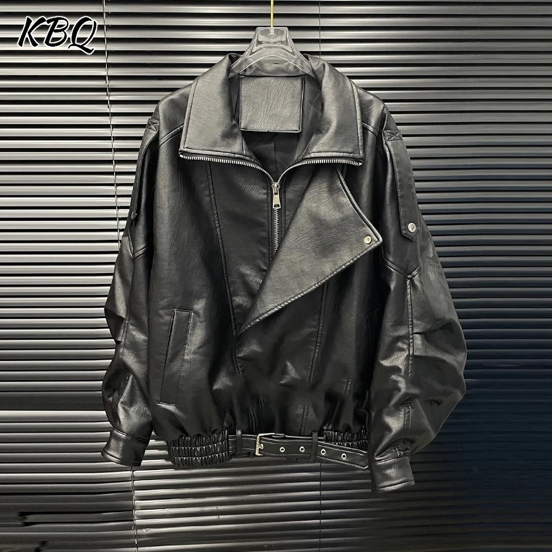 

KBQ Solid Spliced Zipper Loose Jackets for Women Lapel Long Sleeve Patchwork Pockets Chic Coats Female Fashion Autumn Style New