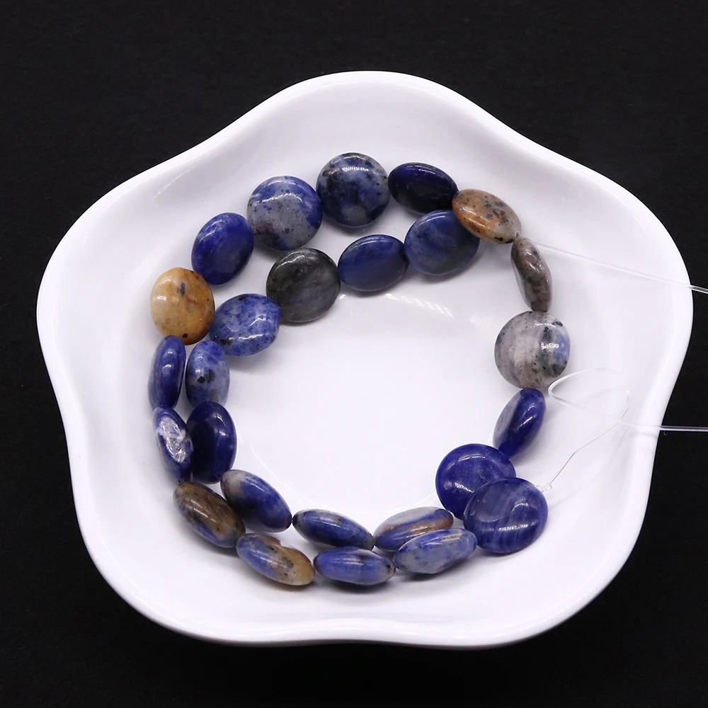 

6x15mm Polished Flat Round Natural Sodalite Straight Hole Loose Bead 1 Strand For Handmade Fashion Necklaces Bracelets Accessory