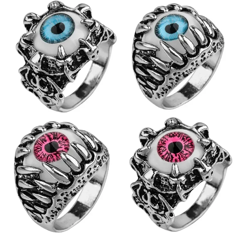 Men's Punk Style Dragon Head Magic Eye Ring Fashion Retro Devil Eye Ring Party Ball Men's Jewelry Anime Skull Hip Hop Trend