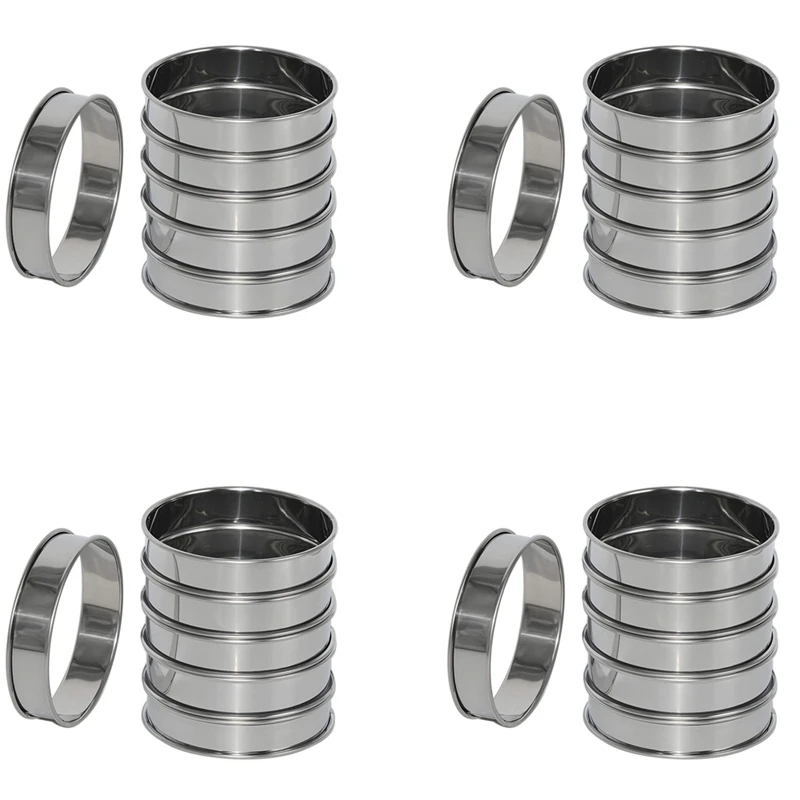 

24 Pack 4 Inch Double Rolled English Muffin Rings, Stainless Steel Crumpet Rings, Tart Rings, Round