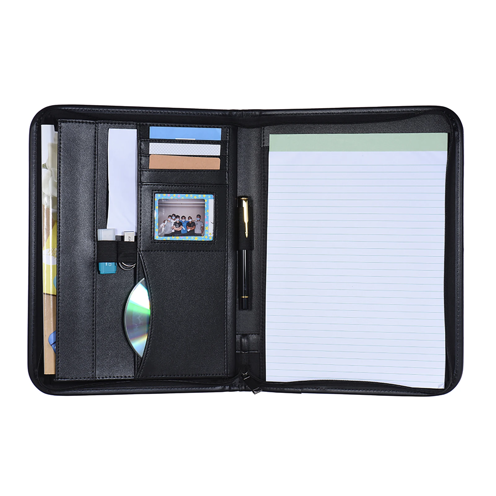 

Business Portfolio Padfolio Folder Document Case Organizer A4 PU Leather Zippered Closure with Business Card Holder