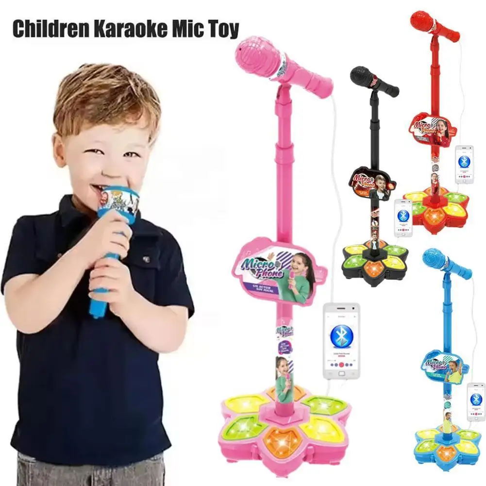 ميكروفون كاريوكي للأطفال قابل للتعديل مزود بتقنية البلوتوث متصل بأضواء ملونة بارتفاع 100 سم لعبة موسيقية هدية للأطفال #1