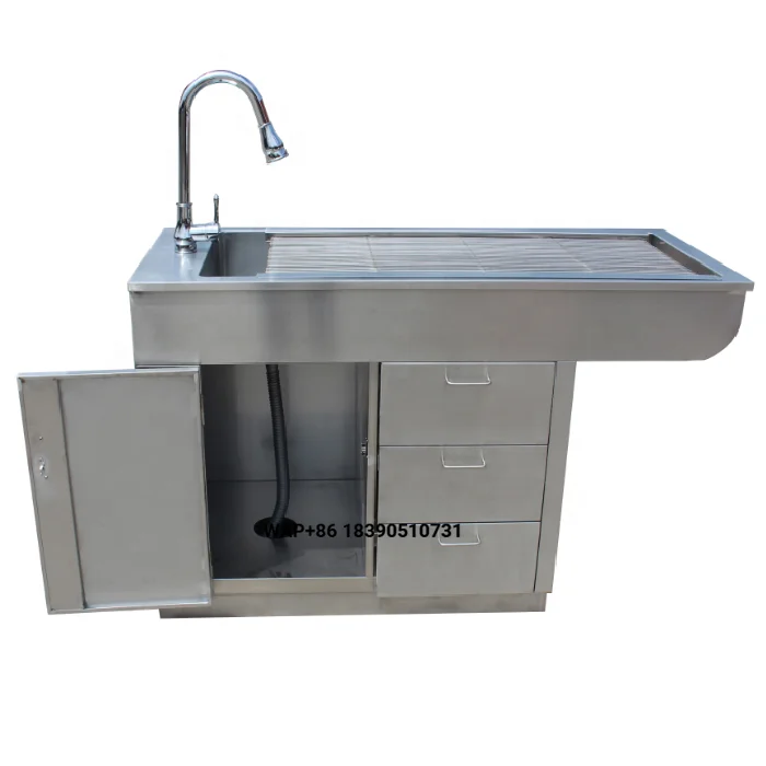 Veterinary equipment, dog and cat examination table, with 3 drawers and 1 cabinet, 304 stainless steel, durable, suitable for su