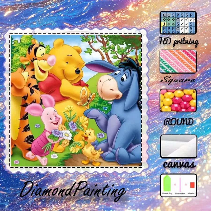 1 Stück - Potdemiel-5D-DIY - Beflockter Stoff - Spezialbohrer - Diamantmalerei-Set - Freundschaft und Freude - Diamantkunst
