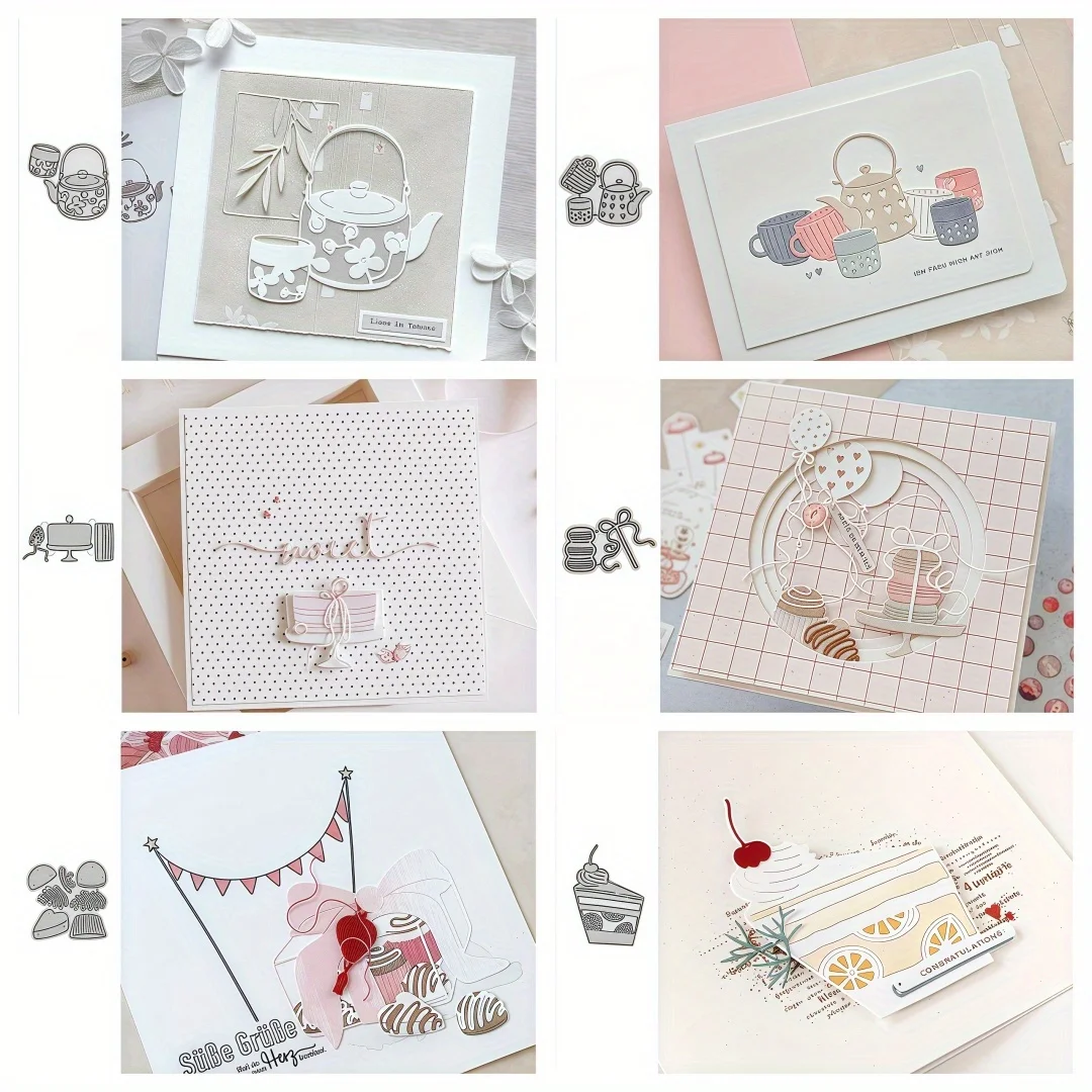 Neue Kuchen-, Teetasse-, Macaron-Stapel-, Schneidformen, geeignet für Albumhintergründe, Kartenherstellung und Scrapbooking-DIY-Bastelprojekte