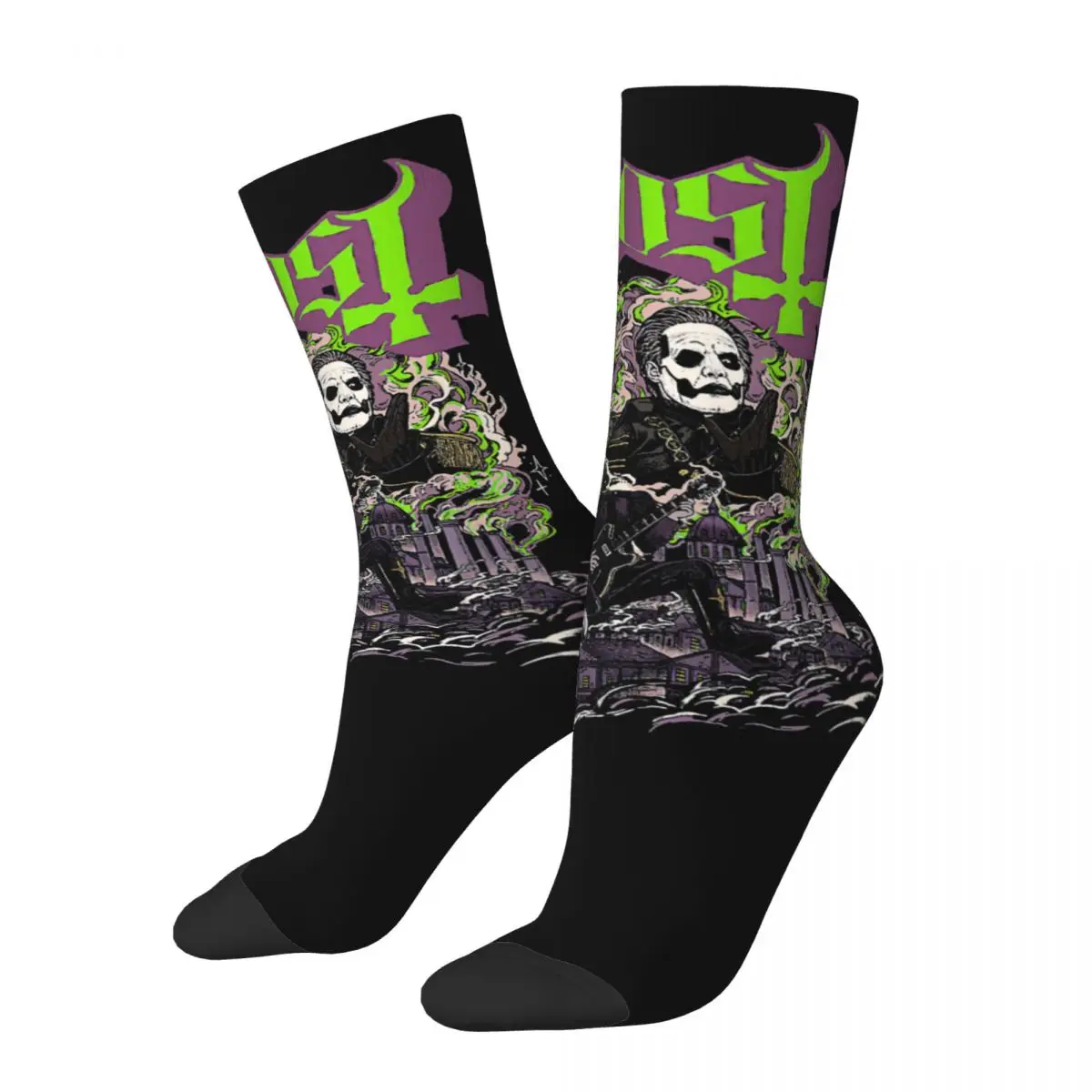 Harajuku Ghost Band Skateboard Socks Polyester Long Socks for Women Men Breathable