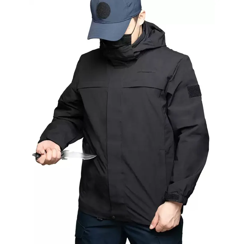 Anti‑stab Anti‑cut Tactical Hooded Jacket Built‑in Protective Chip MOLLE System Wind‑Rain Resistant Security Duty Coat