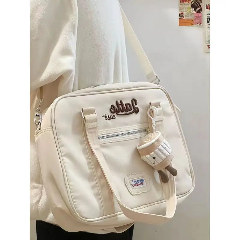 JIAERDI Vintage Casual Canvas Shoulder Bag Women Harajuku Aesthetic Zipper White Handbag Tote Bag Female Retro Crossbody Bags