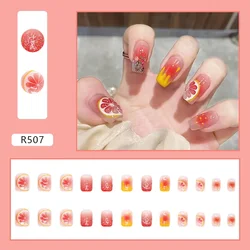 24Pcs/Set Ice Clear Fresh Artificial Removable Wearing False Nails French Adhesive Press on Nail Tips Handmade Medium Fake Nails
