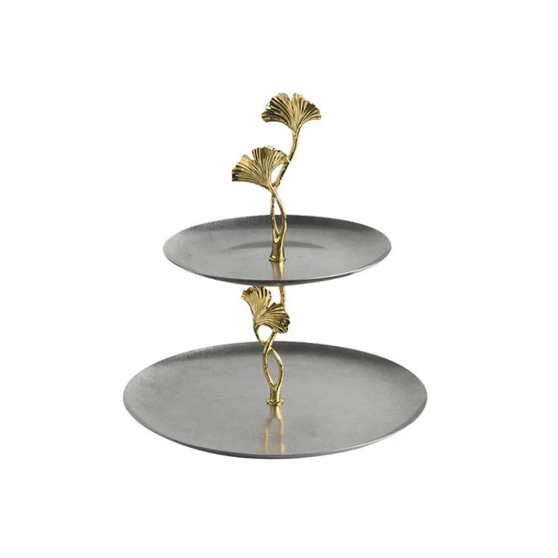 

Modern light luxury double-layer ginkgo tray, exhibition hall model room, kitchen stainless steel fruit plate desktop
