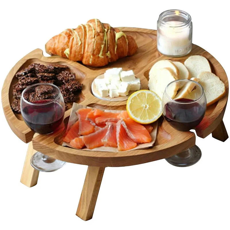 Portable Wine Table With Folding Round Table Mini Wooden Picnic Table Dried Fruit Compote Japanese Refreshment Plate