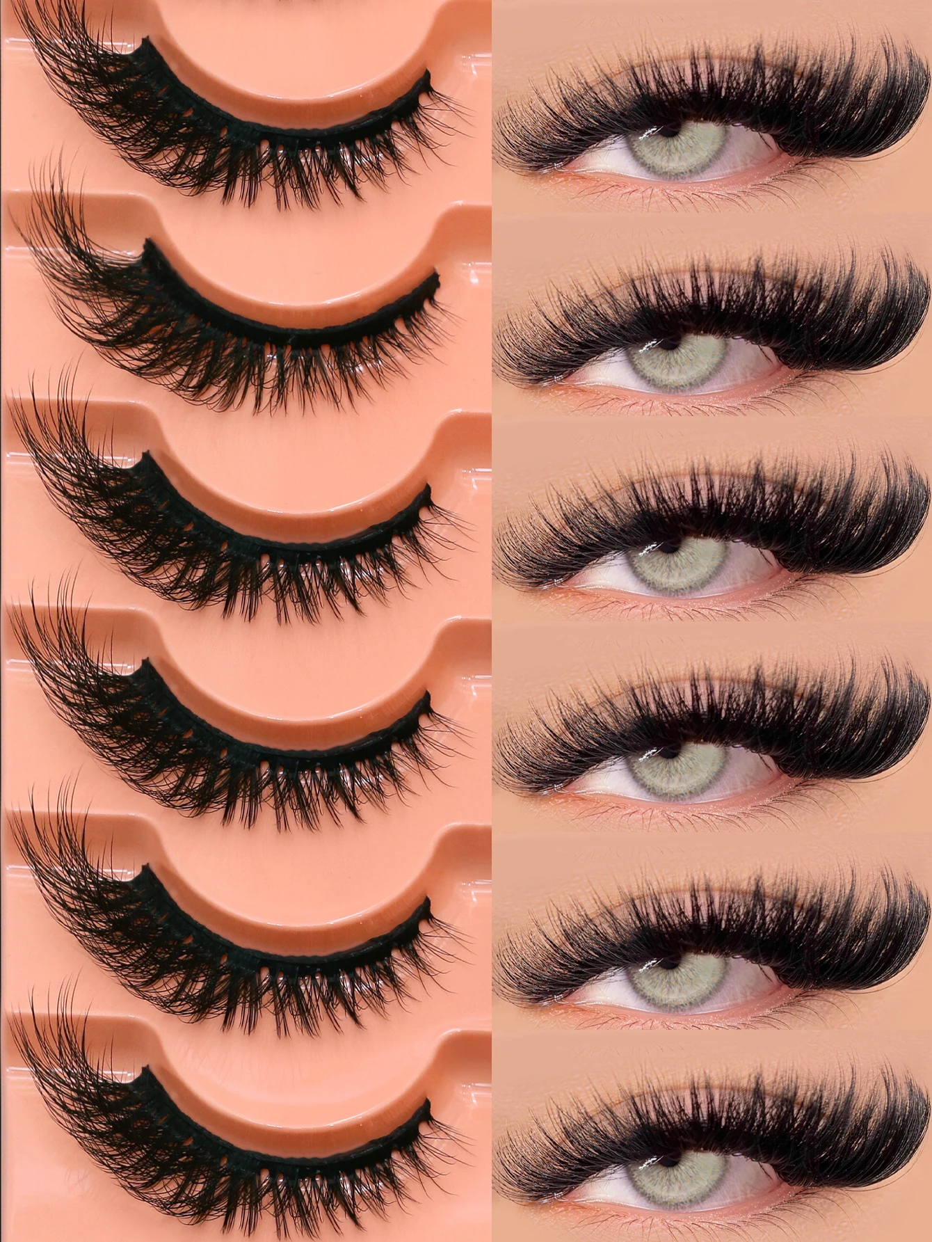 VELTRINAY Nerzwimpern, Katzenaugen-Wimpern, Volumen-Fuchsaugen-Wimpern, Natürliche 3D-Volumen-Kunstwimpern für Make-up