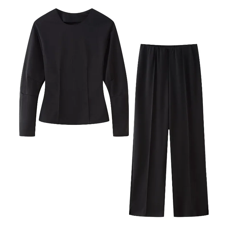 Autumn Winter Fashion Women's Suits in Multiple Colors Double-sided Fabric Fitted Long-sleeved Round-neck Sweatshirts Long Pants