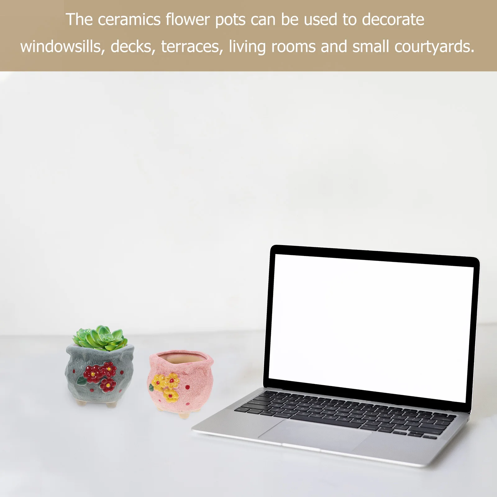 

4Pcs Ceramic Flower Pot Drain Hole Design Decorative Planter for Succulent Home Decor Modern Hand Painted Creative Flowerpot