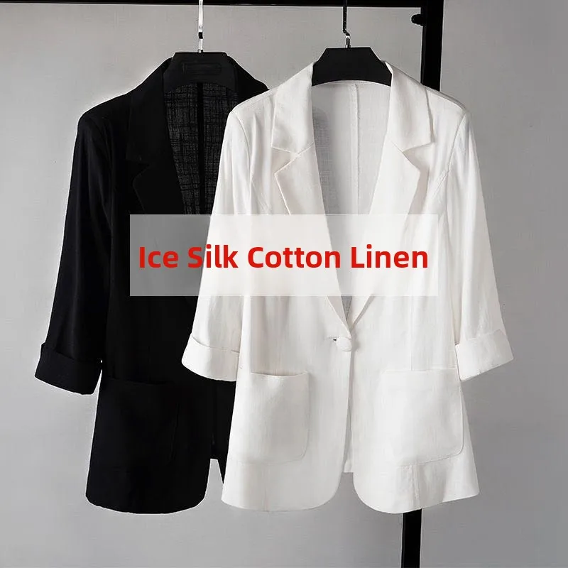 

Summer Thin Women's Seven-Quarter Sleeve Small Suit Jacket Casual Ice Silk Cotton Slim Fit Sun Protection Top for Women