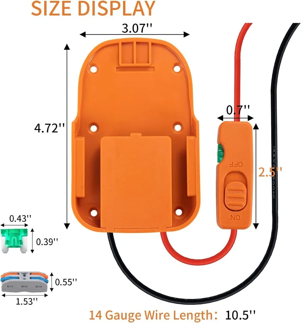 

Converter Battery Adapter for Ridgid for AEG 18V Battery Power Tool Battery Kit 14 Gauge with Switch Fuses & Wire Terminals