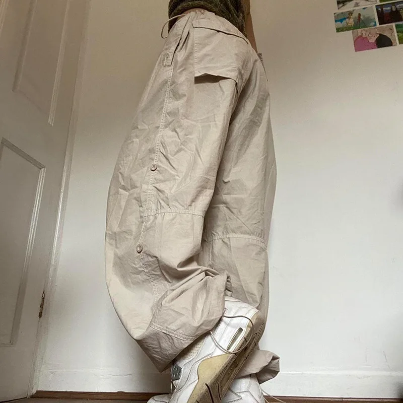 Proximité-Pantalon Cargo Baggy à Jambes Larges pour Femme, Survêtement Taille Basse, Vêtement Streetwear, Couleur Unie, Y2K, Été 2023