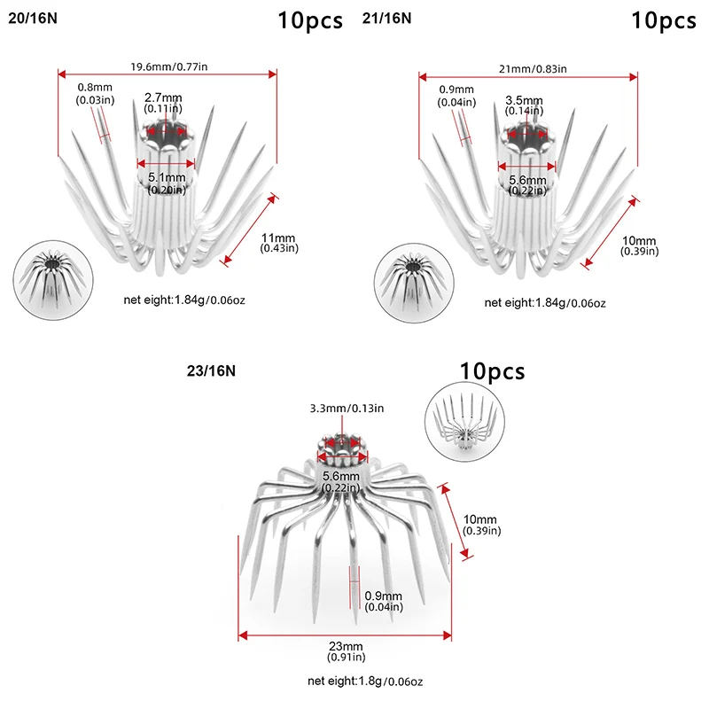 10 pcs Sea fishing with wooden shrimp, squid hook, umbrella hook, squid needle, no barb, sea fishing hook