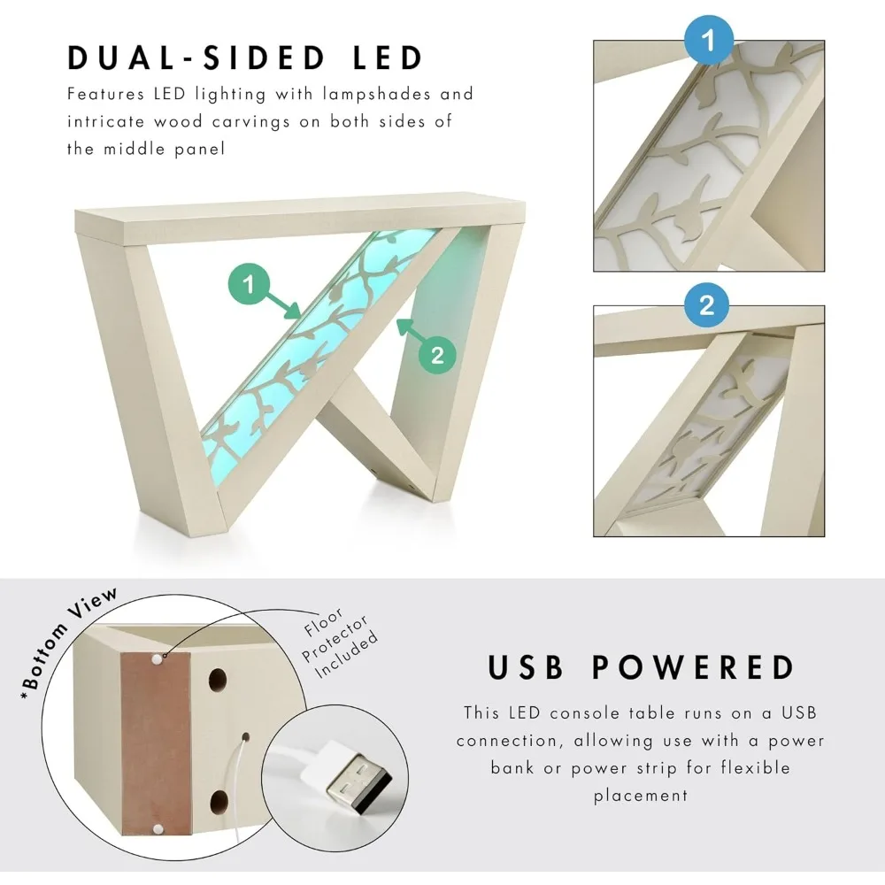 طاولة وحدة تحكم LED حديثة مزخرفة من Out Naomi مع أرجل على شكل حرف W وجهاز تحكم عن بعد، أثاث مدخل خشبي لـ