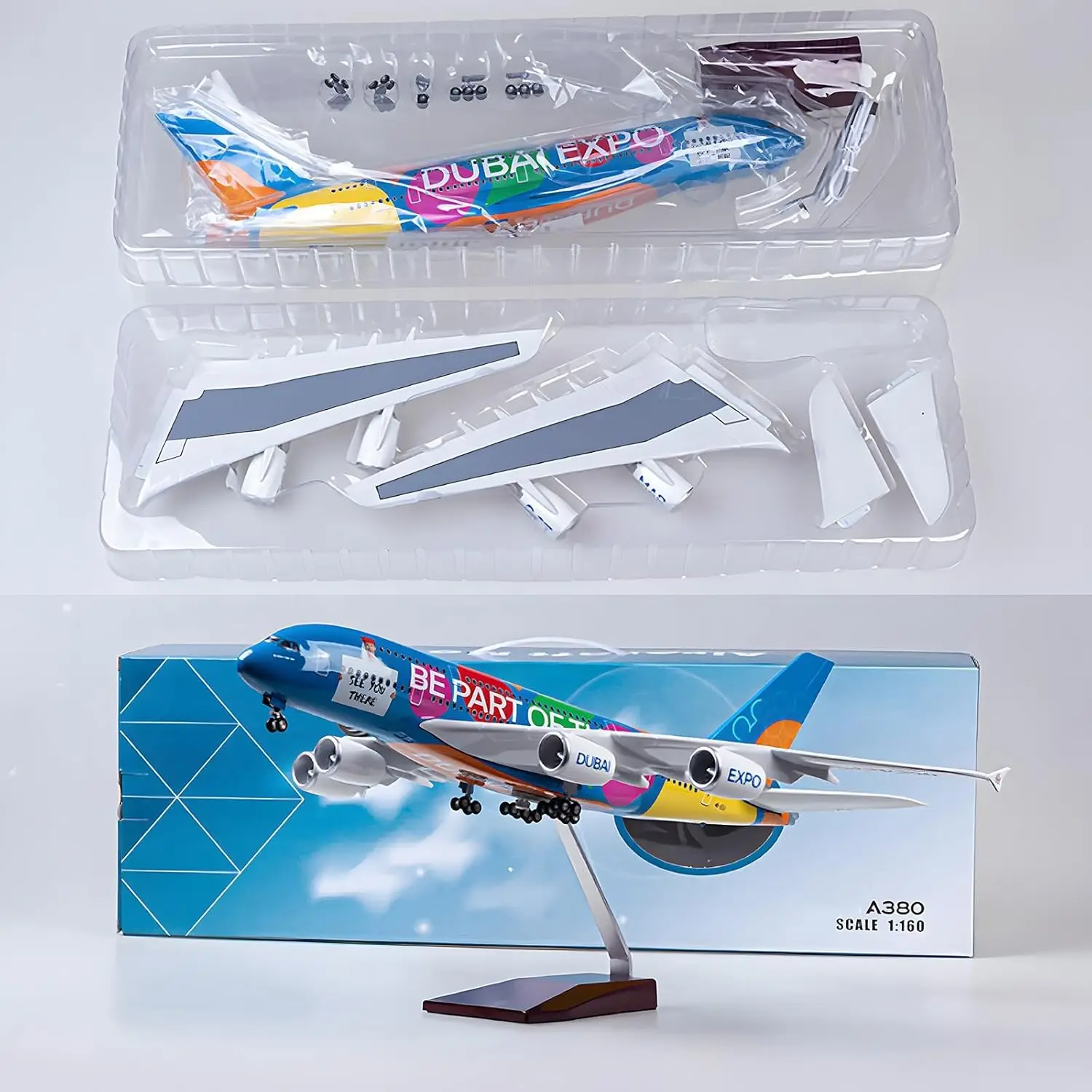 

1:160 Scale Large Model Airplane A380 Plane Emirates Aircraft Diecast With Lights For Collection Gift Resin Toy Planes Ornaments